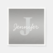 Wit Cursief & Grijs Monogram | Bewerkbare kleuren Servet (Voorkant)