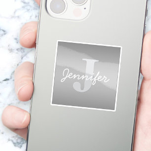 Wit Cursief & Grijs Monogram   Bewerkbare kleuren Sticker