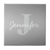 Wit Cursief & Grijs Monogram | Bewerkbare kleuren Tegeltje (Voorkant)