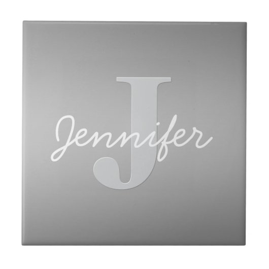 Wit Cursief & Grijs Monogram | Bewerkbare kleuren Tegeltje (Voorkant)