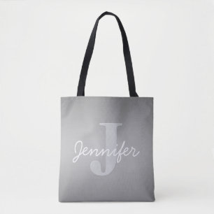 Wit Cursief & Grijs Monogram Bewerkbare kleuren Tote Bag