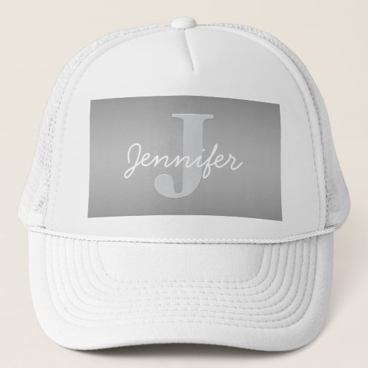 Wit Cursief & Grijs Monogram | Bewerkbare kleuren Trucker Pet (Voorkant)