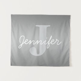 Wit Cursief & Grijs Monogram | Bewerkbare kleuren Wandkleed