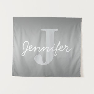 Wit Cursief & Grijs Monogram   Bewerkbare kleuren Wandkleed