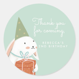 wit. Cute Bunny Birthday Bedankt Ronde Sticker