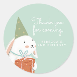 wit. Cute Bunny Birthday Bedankt Ronde Sticker