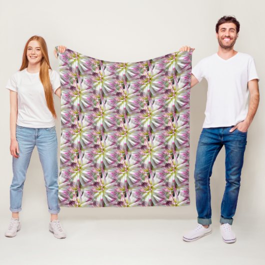 Wit Dahlia Bloem Patroon Natuur Fleece Deken (In situ)