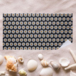 Wit Dahlia Patroon op Zwarte Bloemen Strandlaken