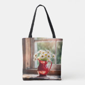 Wit Daisy boeket in rode pitcher Tote Bag (Achterkant)