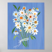 Wit Daisy Boeket op Blauwe Gouache Schilderkunst Poster (Voorkant)