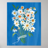 Wit Daisy Boeket op Blauwe Gouache Schilderkunst Poster (Voorkant)