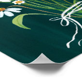 Wit Daisy Boeket op Blauwgroen Gouache Schilderkun Poster (Hoek)