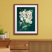 Wit Daisy Boeket op Blauwgroen Gouache Schilderkun Poster