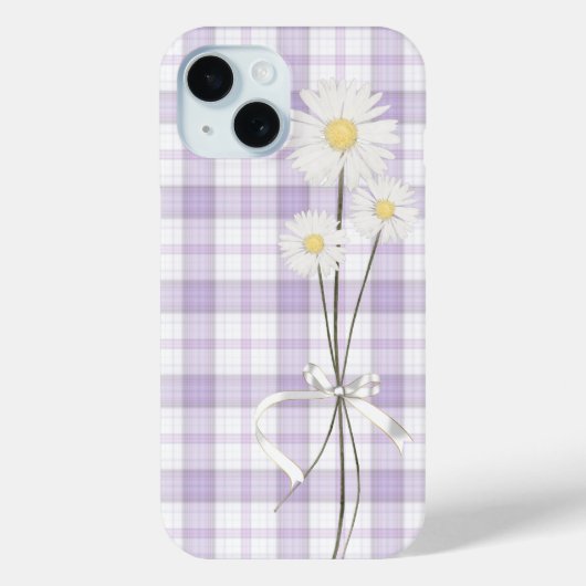 Wit Daisy boeket op Paarse plaid Case-Mate iPhone Case (Achterkant)