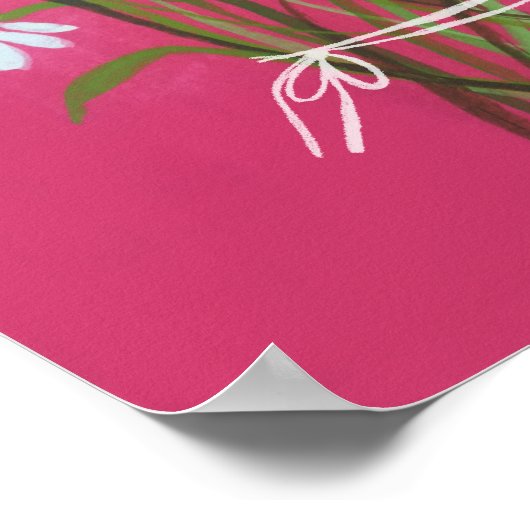 Wit Daisy Boeket op Roze Gouache Schilderkunst Poster (Hoek)