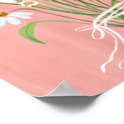 Wit Daisy Boeket op Roze Gouache Schilderkunst Poster (Hoek)