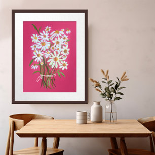 Wit Daisy Boeket op Roze Gouache Schilderkunst Poster
