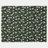 Wit Daisy Design op zwart Fleece Deken (Voorkant (Horizontaal))