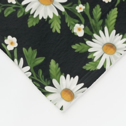 Wit Daisy Design op zwart Fleece Deken (Hoek)
