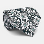 Wit Daisy Patroon op Donkergroene Achtergrond Stropdas (Opgerold)