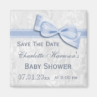Wit Damask & Blue Bow Baby shower Save The Date