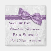 Wit Damask & Faux Bow Baby shower Sla de datum op Magneet (Voorkant)