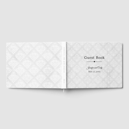 Wit Damask Personaliseer Elegant Gastenboek (Volledig)