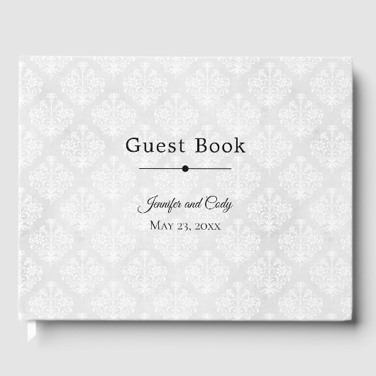 Wit Damask Personaliseer Elegant Gastenboek (Voorkant)