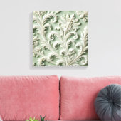 Wit damast bloempatroon zachte groene achtergrond canvas afdruk (Insitu (Woonkamer))