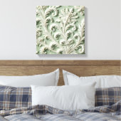 Wit damast bloempatroon zachte groene achtergrond canvas afdruk (Insitu (Slaapkamer))