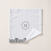 Wit damast en zwart kant bad handdoek (Wasdoekje)