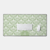 Wit damast patroon op salie groen monogram bureaumat (Keyboard & Muis)