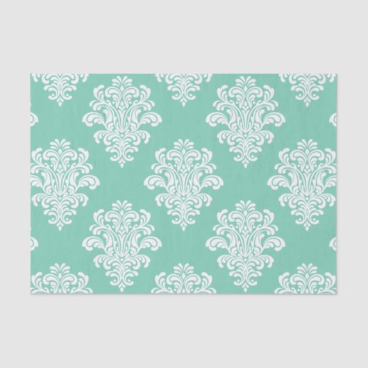 Wit damastpatroon op aqua tissuepapier (Voorkant)