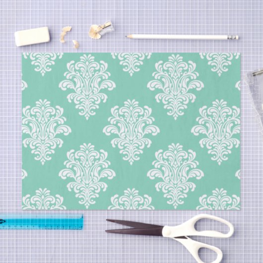 Wit damastpatroon op aqua tissuepapier (Craft)