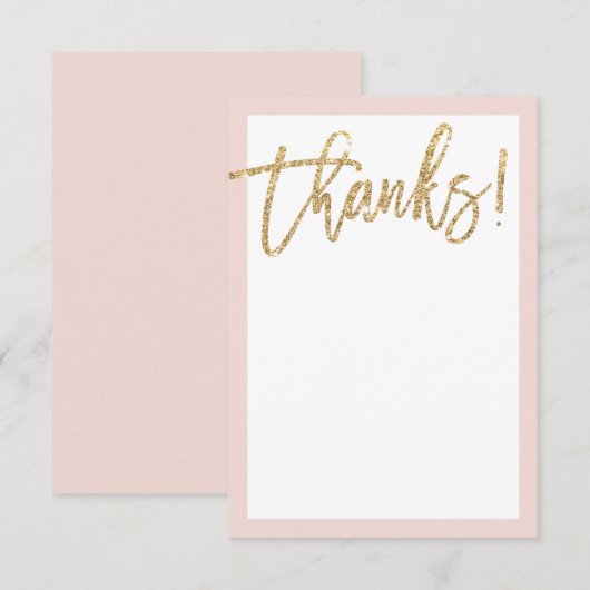 WIT DANK JOU goud glitterscript blush roze Bedankkaart (Voorkant / Achterkant)