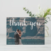 Wit Dank u 3 Foto Zwart & Wit Bruiloft Bedankkaart (Staand voorkant)