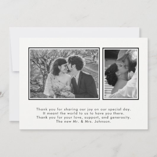 Wit Dank u 3 Foto Zwart & Wit Bruiloft Bedankkaart (Achterkant)