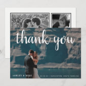 Wit Dank u 3 Foto Zwart & Wit Bruiloft Bedankkaart (Voorkant / Achterkant)