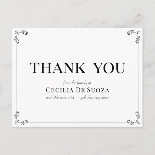 Wit Dank U Klassieke Elegante Vintage Eenvoudig Briefkaart (Voorkant)