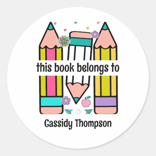 Wit Dit boek behoort tot potlood kinder boekenplaa Ronde Sticker (Voorkant)