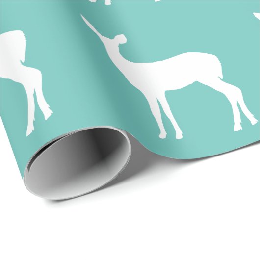 Wit Doe een hert op Aqua Blue Wrapping Paper Cadeaupapier (Rol Hoek)