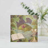 Wit doek met wijn en brood, omringd door groen feestdagenkaart (Staand voorkant)