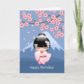 Wit Doll van Kokeshi van de Kimono - de Leuke Kaart (Voorkant)