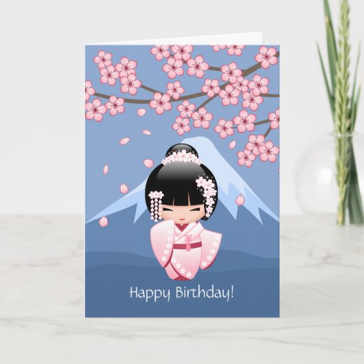 Wit Doll van Kokeshi van de Kimono - de Leuke Kaart (Voorkant)