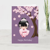 Wit Doll van Kokeshi van de Kimono - de Leuke Kaart (Voorkant)