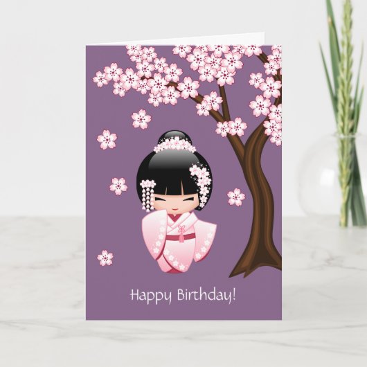 Wit Doll van Kokeshi van de Kimono - de Leuke Kaart (Voorkant)