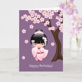 Wit Doll van Kokeshi van de Kimono - de Leuke Kaart