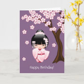 Wit Doll van Kokeshi van de Kimono - de Leuke Kaart (Gele Bloem)