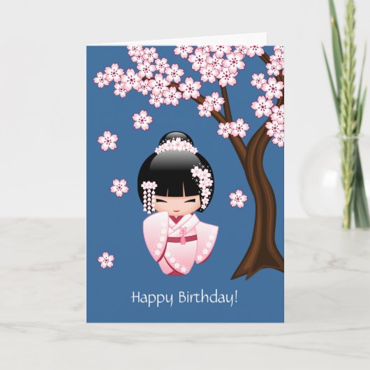 Wit Doll van Kokeshi van de Kimono - de Leuke Kaart (Voorkant)