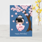 Wit Doll van Kokeshi van de Kimono - de Leuke Kaart (Gele Bloem)